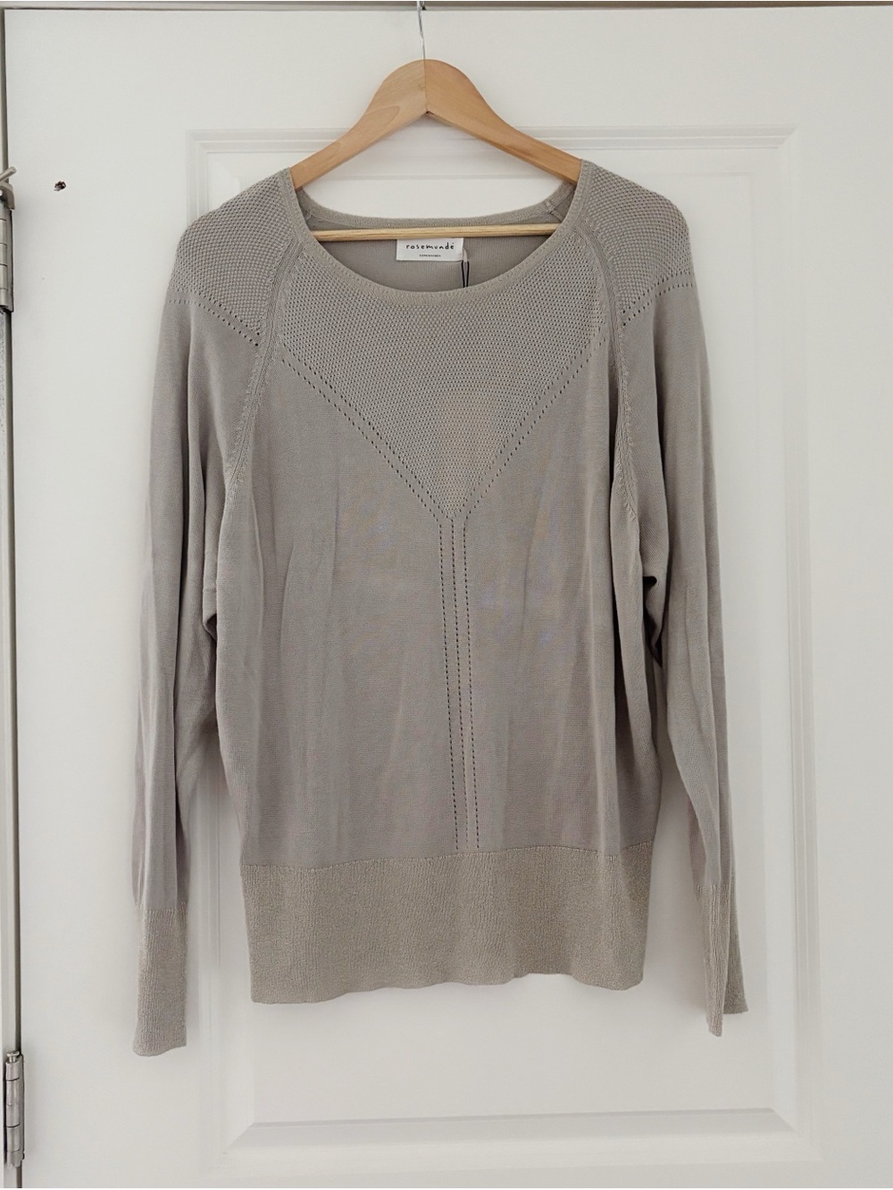 NWT Rosemunde Copenhagen Crewneck Knit Metallic Sweater Dove Neutral XL